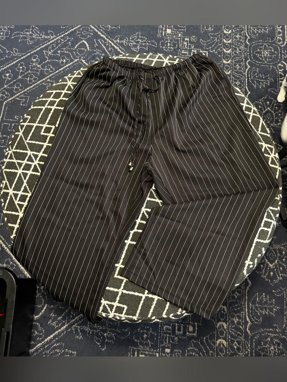 SHEIN Curve 3X Black White Pinstripe Wide Leg Trousers Drawstring Waist